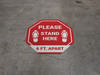 Please Stand Here 6 Ft. Apart Shoe Prints STOP Circular - Floor Sign
