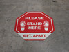 Please Stand Here 6 Ft. Apart Shoe Prints STOP - Floor Sign