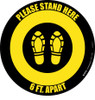 Please Stand Here 6 Ft. Apart Shoe Prints Yellow/Black Circular - Floor Sign