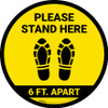 Please Stand Here 6 Ft. Apart Shoe Prints Yellow Circular - Floor Sign Please Stand Here 6 Ft. Apart Shoe Prints Yellow Circular - Floor Sign