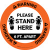 Warning: Please Stand Here 6 Ft. Apart Shoe Prints Circular - Floor Sign