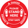 Danger: Please Stand Here Stay Safe Shoe Prints OSHA Circular - Floor Sign