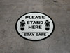 Please Stand Here Stay Safe Shoe Prints Circular - Floor Sign Please Stand Here Stay Safe Shoe Prints Circular - Floor Sign