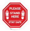 Please Stand Here Stay Safe Shoe Prints STOP Circular - Floor Sign