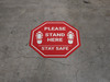 Please Stand Here Stay Safe Shoe Prints STOP Circular - Floor Sign