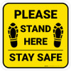 Please Stand Here Stay Safe Shoe Prints Yellow Square - Floor Sign Please Stand Here Stay Safe Shoe Prints Yellow Square - Floor Sign