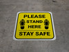 Please Stand Here Stay Safe Shoe Prints Yellow Square - Floor Sign Please Stand Here Stay Safe Shoe Prints Yellow Square - Floor Sign