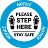Notice: Please Step Here Stay Safe Shoe Prints Circular - Floor Sign
