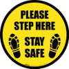 Please Step Here Stay Safe Shoe Prints Black Border Circular - Floor Sign Please Step Here Stay Safe Shoe Prints Black Border Circular - Floor Sign