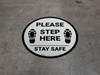 Please Step Here Stay Safe Shoe Prints Circular - Floor Sign Please Step Here Stay Safe Shoe Prints Circular - Floor Sign