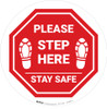 Please Step Here Stay Safe Shoe Prints STOP Circular - Floor Sign