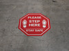 Please Step Here Stay Safe Shoe Prints STOP Circular - Floor Sign