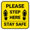 Please Step Here Stay Safe Shoe Prints Yellow Square - Floor Sign