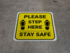 Please Step Here Stay Safe Shoe Prints Yellow Square - Floor Sign