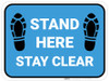 Stand Here Stay Clear Shoe Prints Blue Rectangle - Floor Sign