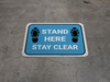 Stand Here Stay Clear Shoe Prints Blue Rectangle - Floor Sign