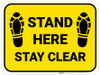 Stand Here Stay Clear Shoe Prints Yellow Rectangle - Floor Sign