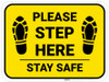 Please Step Here Stay Safe Shoe Prints Yellow Rectangle - Floor Sign Please Step Here Stay Safe Shoe Prints Yellow Rectangle - Floor Sign