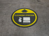 Cleaning Station Arrow With Icon Yellow - Circular - Floor Sign Cleaning Station Arrow With Icon Yellow - Circular - Floor Sign