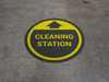 Cleaning Station With Arrow Yellow - Circular - Floor Sign Cleaning Station With Arrow Yellow - Circular - Floor Sign