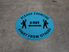 Please Exercise 6Ft Apart From Others With Icons Blue - Circular - Floor Sign Please Exercise 6Ft Apart From Others With Icons Blue - Circular - Floor Sign