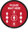 Please Wait Here With Social Distance Dots Red - Circular - Floor Sign Please Wait Here With Social Distance Dots Red - Circular - Floor Sign