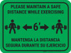 Maintain Safe Distance While Exercising Bilingual Spanish Green - Rectangular - Floor Sign