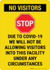 No Visitors Due To Covid Portrait - Wall Sign