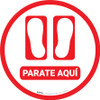 Stand Here Spanish with Feet Icon (Red) Circle - Floor Sign