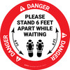 Danger: Please Stand 6 Feet Apart While Waiting Shoe Prints - Circular - Floor Sign