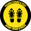 Please Stand 6 Feet Apart From Others Shoe Prints Yellow Black Border - Circular - Floor Sign