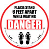 Please Stand 6 Feet Apart While Waiting Danger Shoe Prints - Circular - Floor Sign