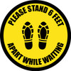 Please Stand 6 Feet Apart While Waiting Shoe Prints Black Border - Circular - Floor Sign