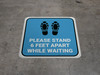 Please Stand 6 Feet Apart While Waiting Shoe Prints Blue Square