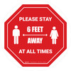 Please Stay 6 Feet Away At All Times With Icon Stop - Circular - Floor Sign
