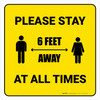 Please Stay 6 Feet Away At All Times With Icon Yellow Square
