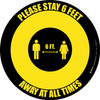 Please Stay 6 Feet Away At All Times With Icon Yellow/Black - Circular - Floor Sign