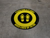 Please Stay 6 Ft Away When Lined Up To Pay Shoe Prints Yellow/Black - Circular - Floor Sign