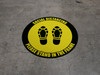 Social Distancing Please Stand In The Frame Shoe Prints Yellow Black Border - Circular - Floor Sign