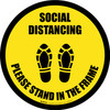 Social Distancing Please Stand In The Frame Shoe Prints Yellow Border - Circular - Floor Sign