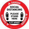Danger: Social Distancing Please Stand Here 6 Ft Apart Shoe Prints Circular - Floor Sign Danger: Social Distancing Please Stand Here 6 Ft Apart Shoe Prints Circular - Floor Sign