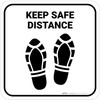 Keep Safe Distance Shoe Prints Square - Floor Sign