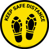 Keep Safe Distance Shoe Prints Yellow Circular - Floor Sign