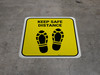 Keep Safe Distance Shoe Prints Yellow Square - Floor Sign Keep Safe Distance Shoe Prints Yellow Square - Floor Sign