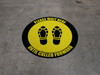 Please Wait Here Until Called Forward Shoe Prints Black Border Circular - Floor Sign