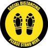 Social Distancing Please Stand Here 6 Ft Apart Shoe Prints Black Yellow Border Circular - Floor Sign Social Distancing Please Stand Here 6 Ft Apart Shoe Prints Black Yellow Border Circular - Floor Sign