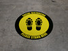 Social Distancing Please Stand Here 6 Ft Apart Shoe Prints Black Yellow Border Circular - Floor Sign Social Distancing Please Stand Here 6 Ft Apart Shoe Prints Black Yellow Border Circular - Floor Sign