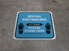Social Distancing Please Stand Here 6 Ft Apart Shoe Prints Blue Square - Floor Sign