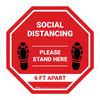 Social Distancing Please Stand Here 6 Ft Apart Shoe Prints Stop Circular - Floor Sign