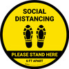 Social Distancing Please Stand Here 6 Ft Apart Shoe Prints Yellow Circular - Floor Sign